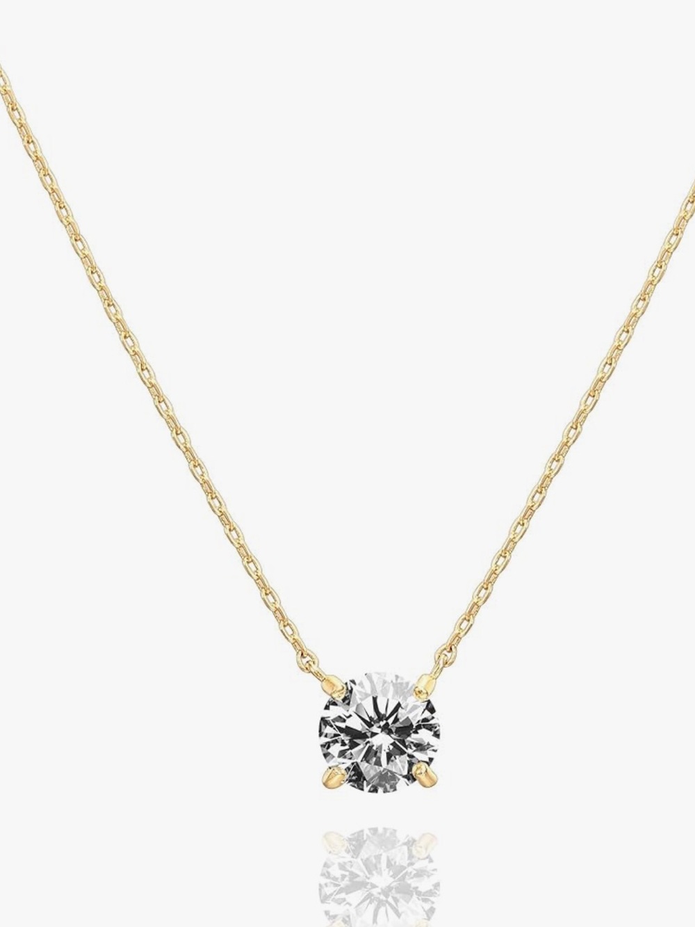 14k gold plated crystal solitaire 1.5 carat cubic zirconia dainty necklace